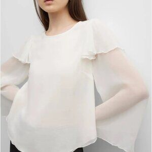 Rebecca Taylor Ruffled Silk Chiffon Blouse Snow White New